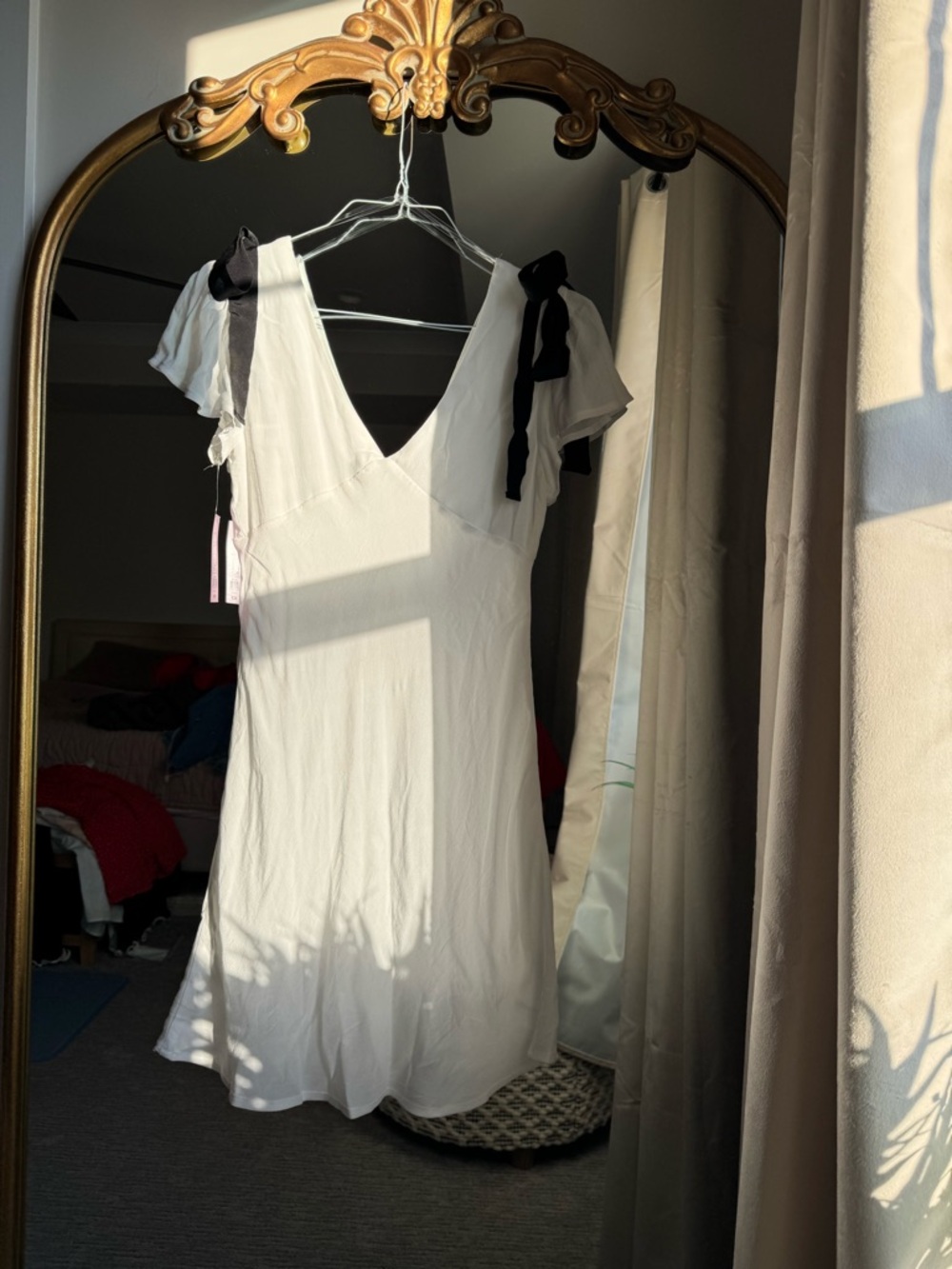 wild fable White Mini Dress with Black Tie Straps- NWT